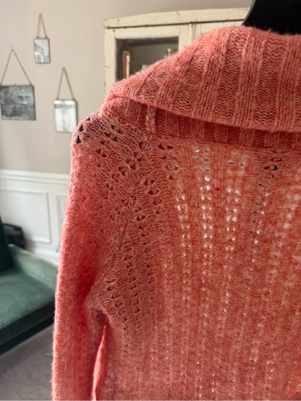 Y2K bebe Coral Shrug Bolero Cardigan Shawl Collar Pointelle Knit Fuzzy Cropped - Picture 3 of 7